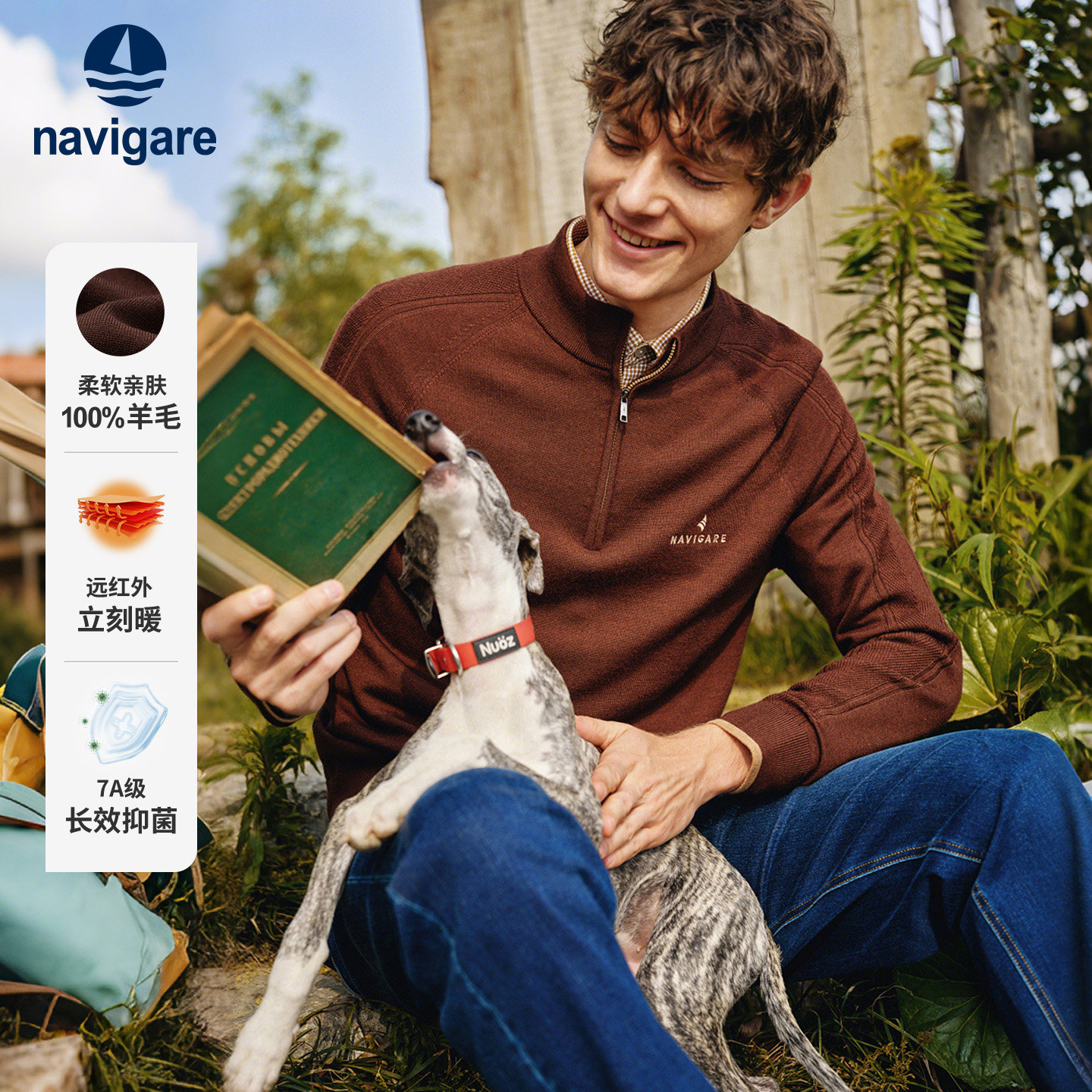 [可机洗]Navigare意大利小帆船半开领毛衣男士秋冬新品休闲