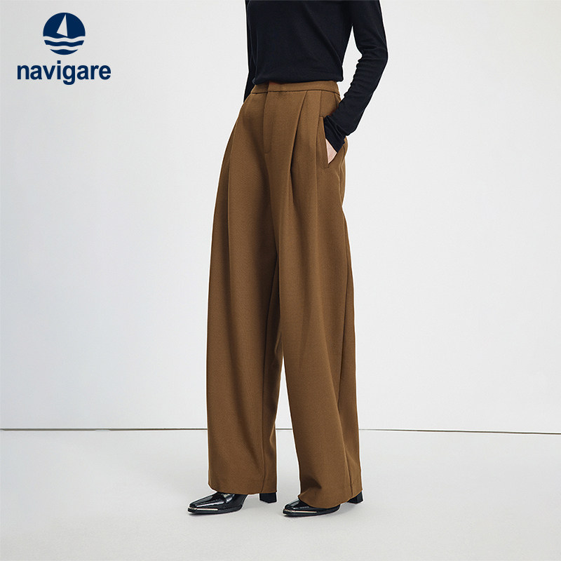Navigare小帆船通勤休闲裤女士冬季新款加厚高腰长裤子