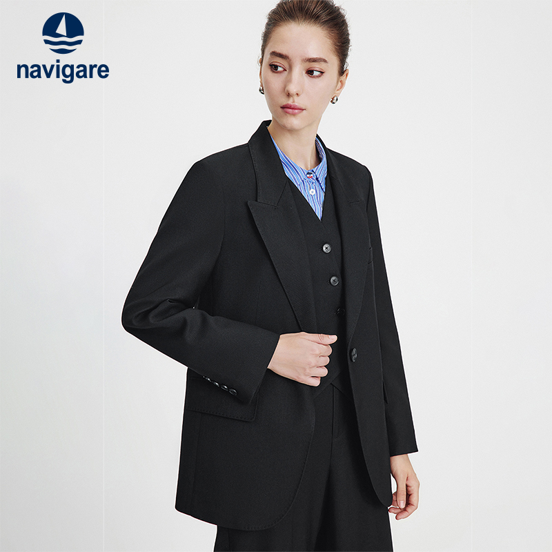 Navigare戗驳领羊毛西装外套