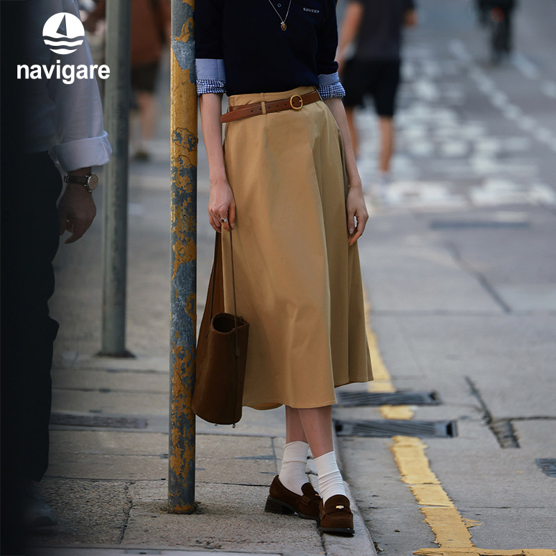 [王诗晴同款]Navigare小帆船高腰显瘦半身裙女25秋季新款