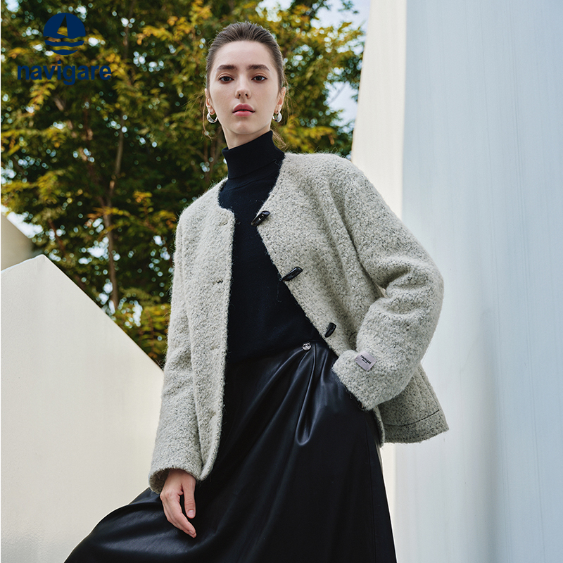 Navigare短款羊毛呢大衣外套