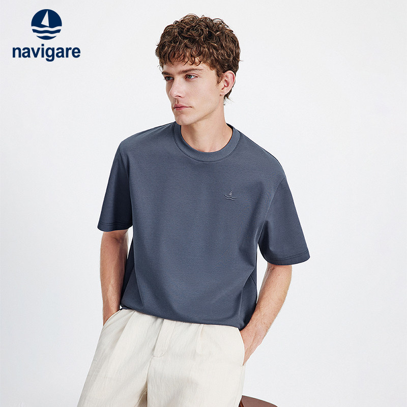 [抗菌]Navigare意大利小帆船套头短袖T恤男2026夏季宽