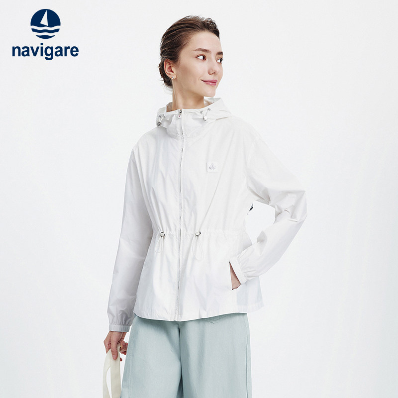Navigare意大利小帆船白色连帽外套女士2026春夏新款薄款宽松夹克