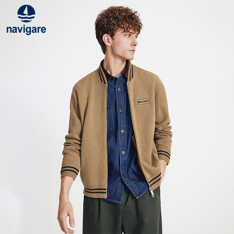 Navigare纯棉棒球领针织开衫