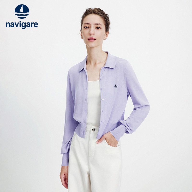 Navigare意大利小帆船紫色长袖针织衫女2026春季新款通勤