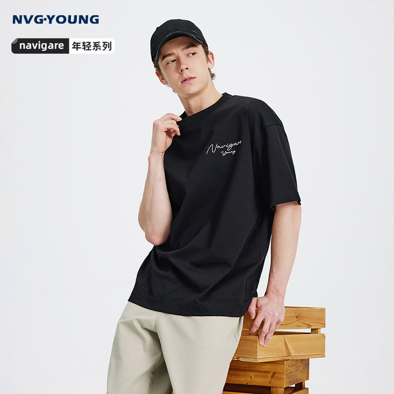 [抗菌]Navigare意大利小帆船黑色套头短袖T恤男2026夏