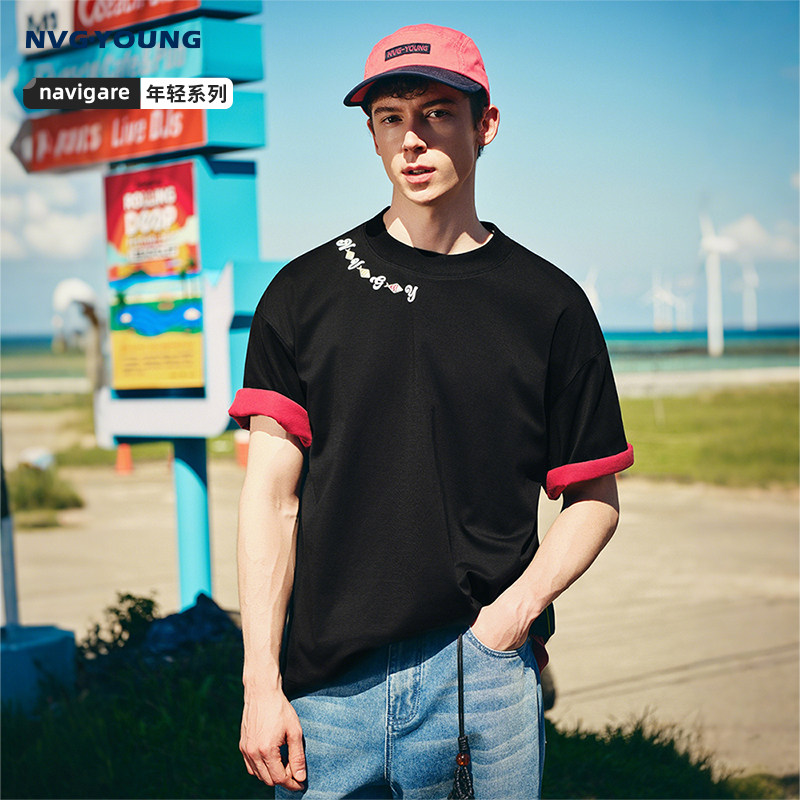 [抗菌]Navigare意大利小帆船黑色宽松短袖T恤男2026夏