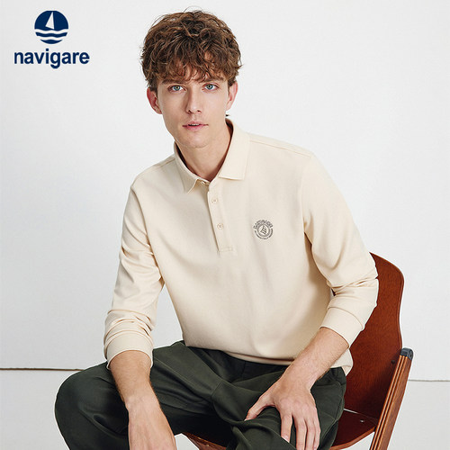 Navigare休闲翻领长袖T恤男