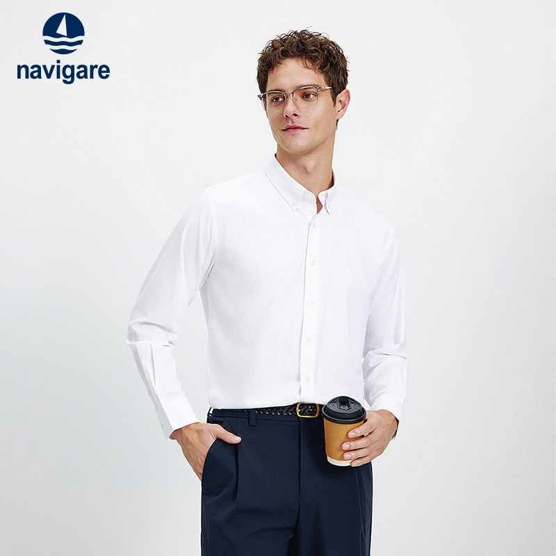 Navigare意大利小帆船白色休闲衬衫男2026春季亚麻上衣长