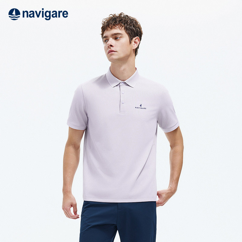 Navigare小帆船紫色通勤POLO衫男士2026夏季新款短袖翻领T恤衫