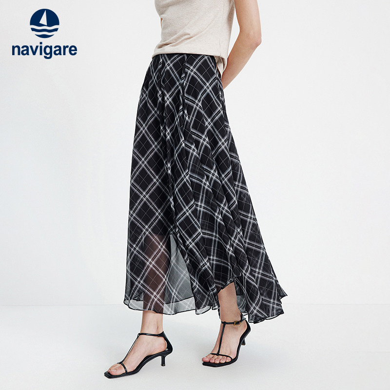 Navigare意大利小帆船复古格纹半身裙女2026春夏高腰百搭a字半裙,女装/女士精品,半身裙,淘宝优惠券,粉丝福利购,淘宝优惠卷