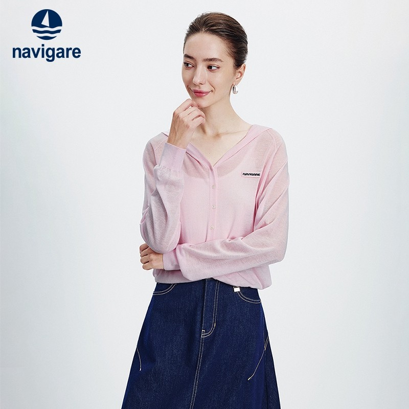Navigare意大利小帆船粉色连帽针织衫女2026夏季宽松薄款开衫外套,女装/女士精品,毛针织衫,淘宝优惠券,粉丝福利购,淘宝优惠卷