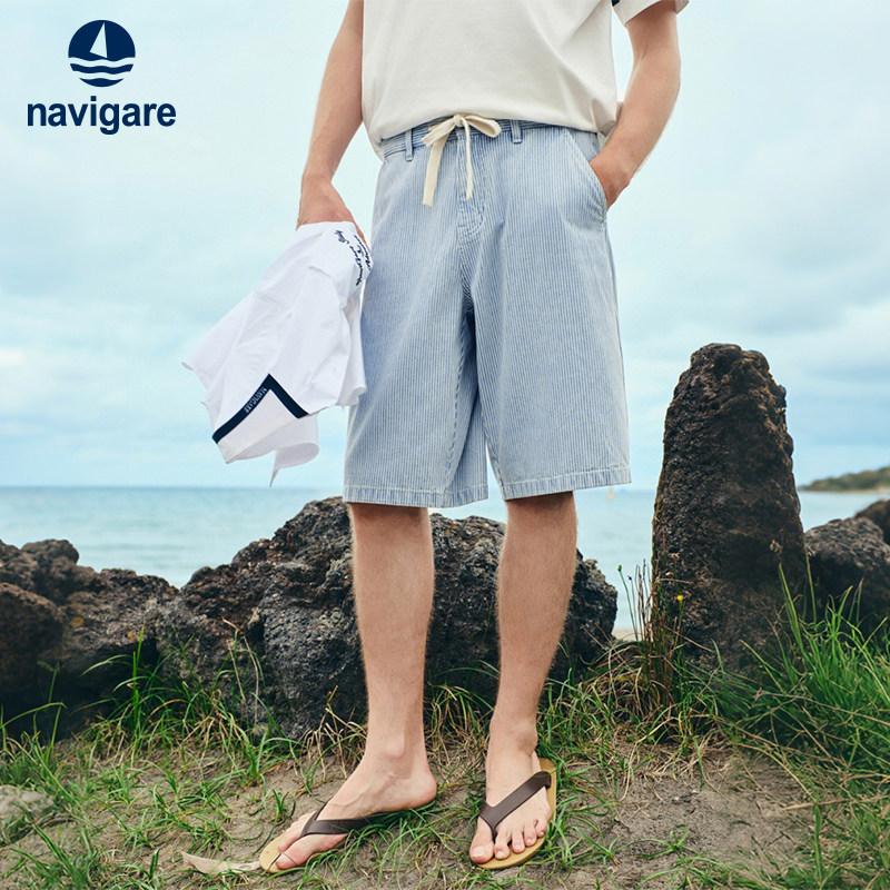 Navigare意大利小帆船水洗牛仔裤男中裤2026夏季宽松直筒