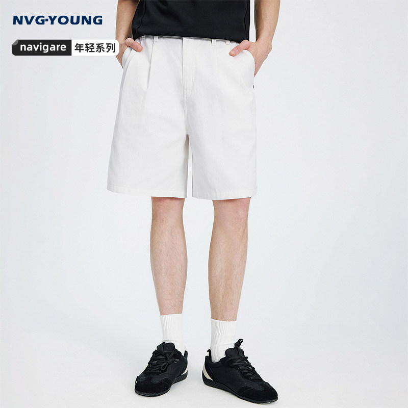 Navigare意大利小帆船白色纯棉休闲裤男中裤2026夏季百搭