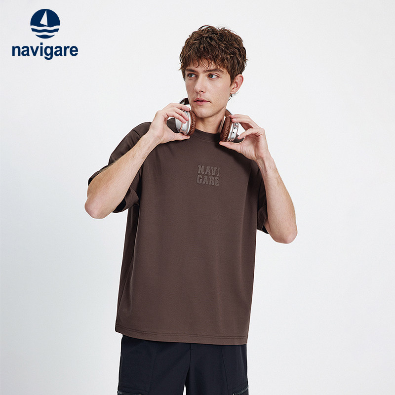 [防蚊]Navigare意大利小帆船棕色短袖T恤男2026夏季宽
