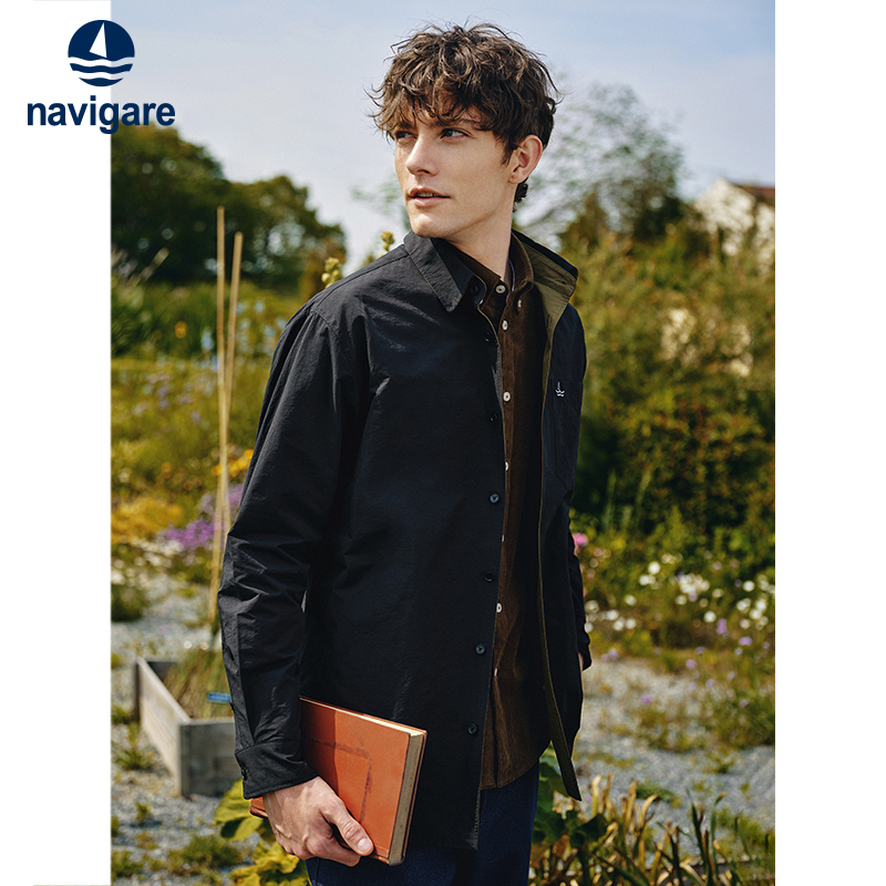 Navigare两面穿纯色长袖衬衫