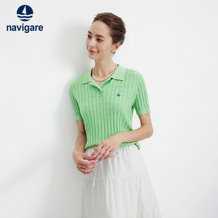 POLO衫 女2026春夏百搭短袖 针织衫 Navigare意大利小帆船绿色修身