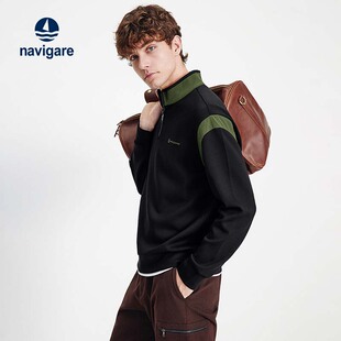 微阔休闲套头衫 Navigare意大利小帆船高弹老钱风卫衣男25秋季 新款