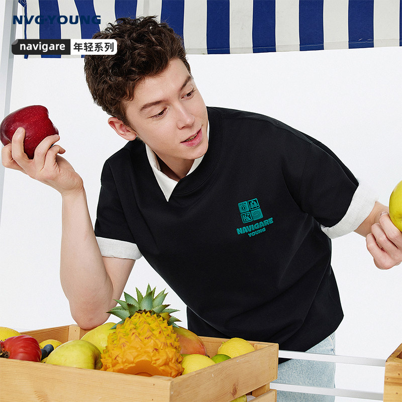 Navigare意大利小帆船黑色圆领短袖T恤男2026夏季新款抗