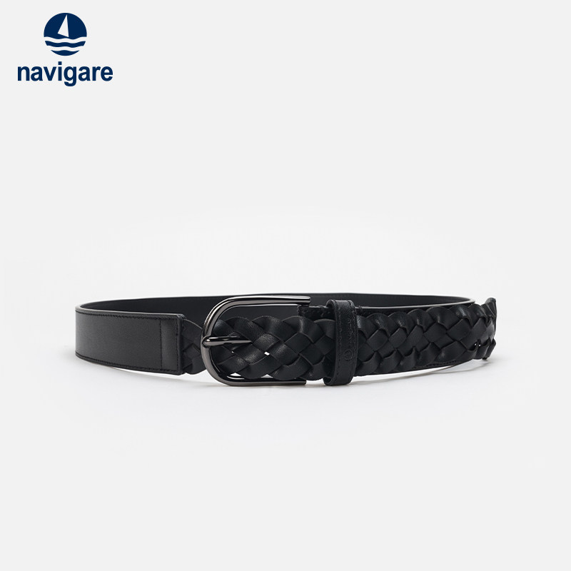 Navigare意大利小帆船百搭黑色针扣皮带新款牛皮裤带休闲真皮腰带