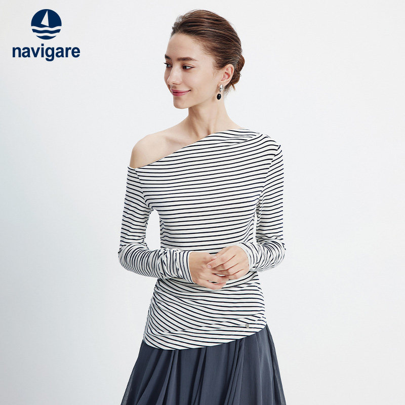 Navigare意大利小帆船条纹修身长袖T恤女2026春季时尚露