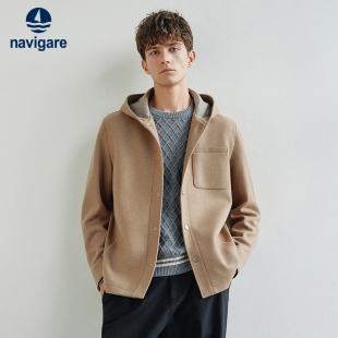 Navigare意大利小帆船老钱风羊毛夹克男25秋冬新款 连帽羊毛呢外套