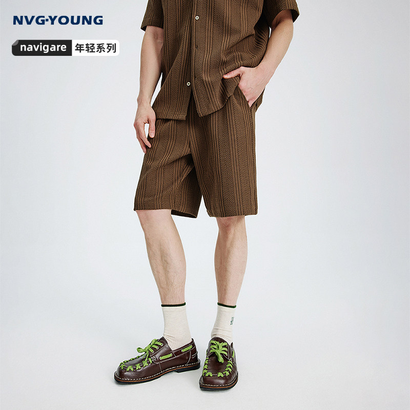 Navigare意大利小帆船棕色五分休闲裤男士2026夏季宽松半