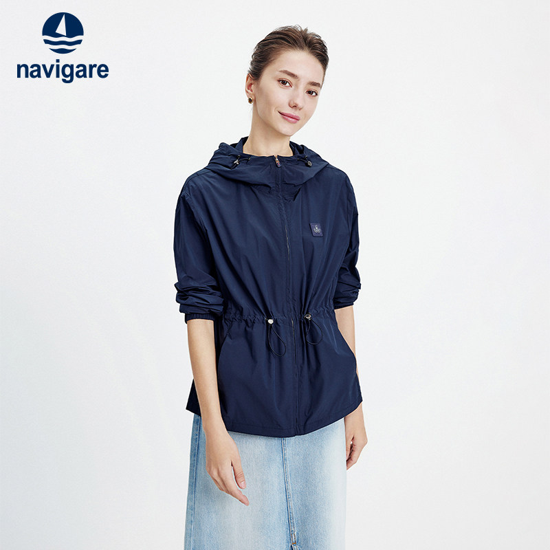 Navigare意大利小帆船薄款宽松外套女2026春夏新款显瘦连帽夹克