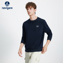 Navigare意大利小帆船休闲加绒长袖卫衣男秋冬新款圆领套头T恤衫