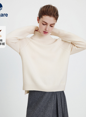 Navigare意大利小帆船白色半高领毛衣女25秋冬新款通勤羊绒针织衫