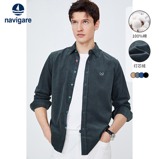 Navigare意大利小帆船绿色灯芯绒衬衫 纯棉休闲衬衣 外套男秋冬新款