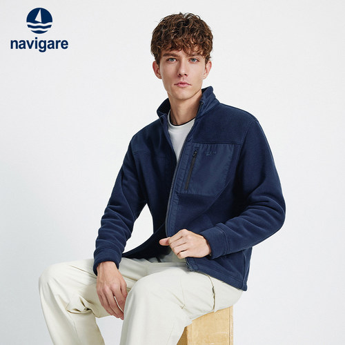Navigare意大利小帆船摇粒绒立领夹克衫男士秋冬新款潮流保暖外套