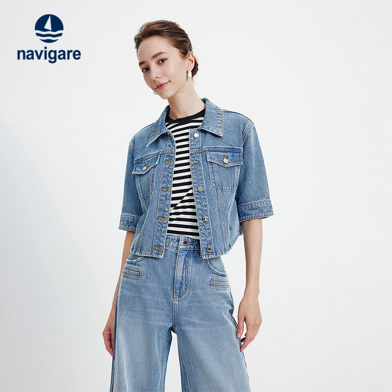 [三防]Navigare意大利小帆船五分袖短外套女2026春夏复古牛仔服