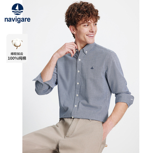 纯棉通勤长袖 新款 衬衣 男春秋季 Navigare意大利小帆船休闲格子衬衫