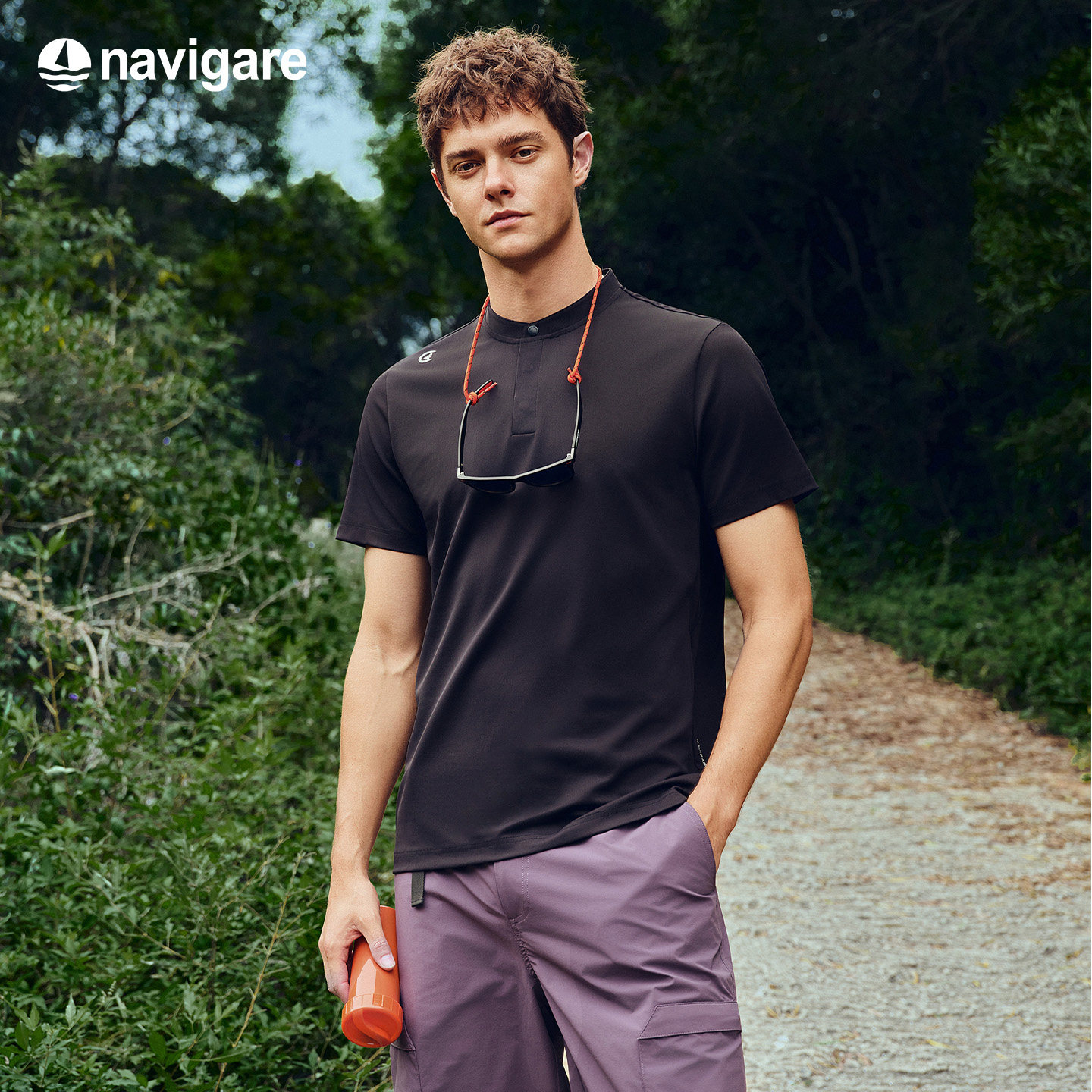 Navigare意大利小帆船速干立领短袖T恤男2026夏季户外黑
