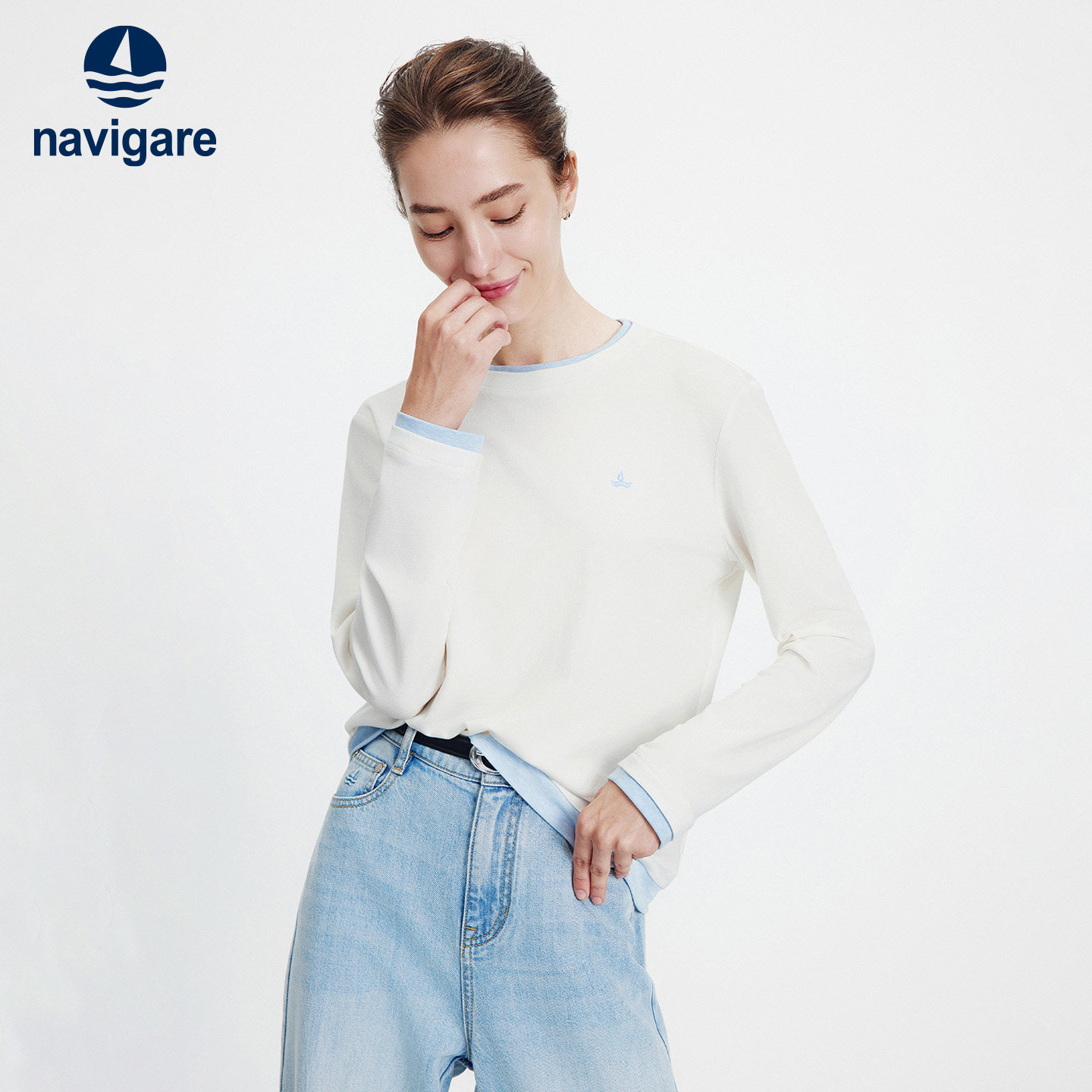 Navigare意大利小帆船白色基础圆领体恤女士2026春夏新款