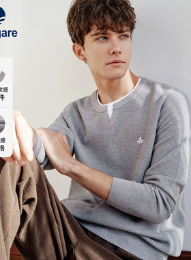 Navigare意大利小帆船灰色华夫格针织衫男士春季老钱风假两件毛衣