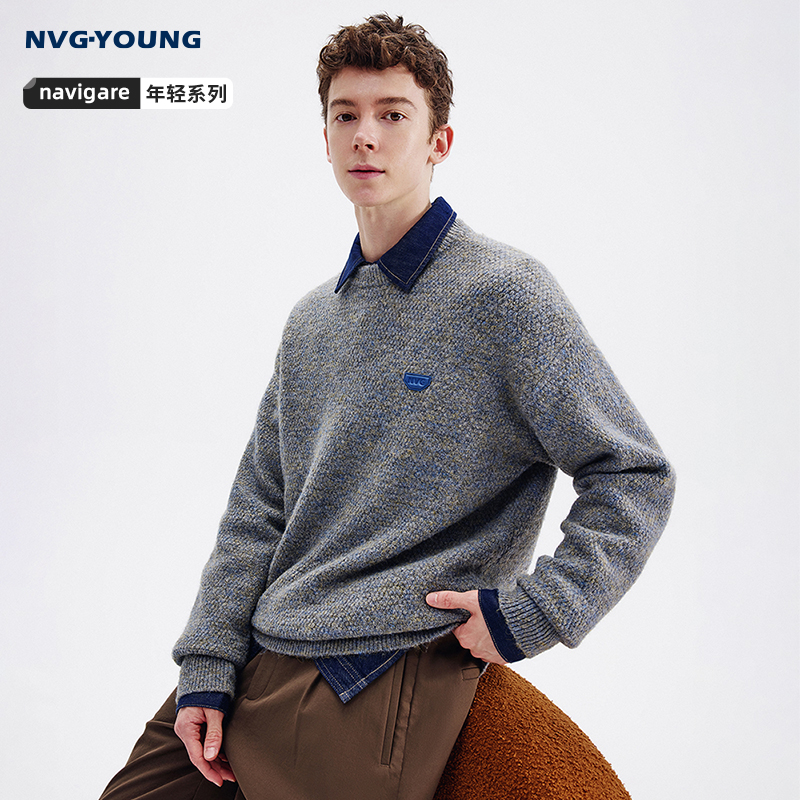 Navigare加厚花纱圆领针织衫