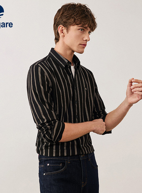 Navigare意大利小帆船秋冬新款高级感衬衫男长袖黑色休闲条纹衬衣