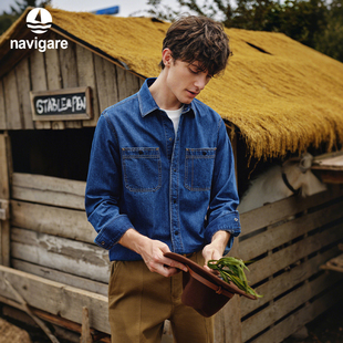 新款 Navigare意大利小帆船纯棉长袖 春秋季 男士 复古牛仔外套 衬衫