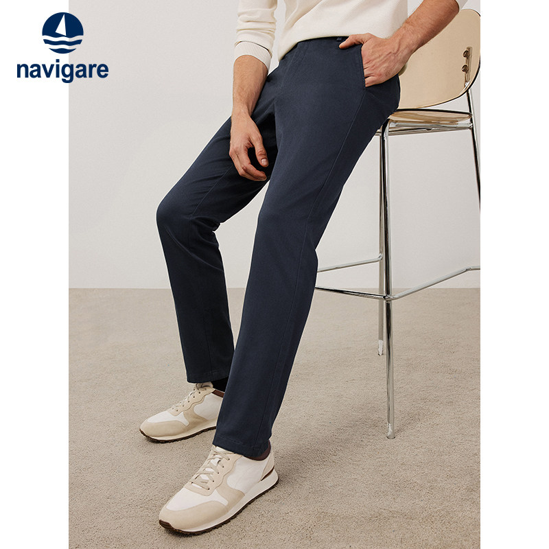 [磨毛]Navigare意大利小帆船灰色直筒裤子男士秋冬款休闲长裤