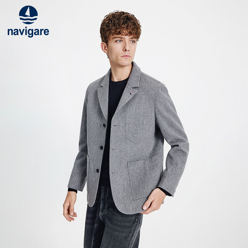 Navigare通勤羊毛平驳领西装