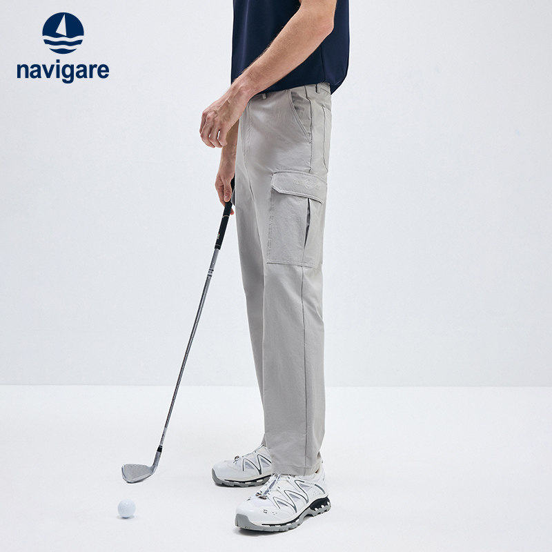 Navigare意大利小帆船灰色直筒休闲裤男士新款户外工装裤弹力