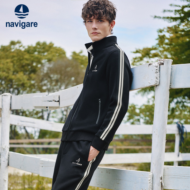 Navigare意大利小帆船老钱风开衫卫衣男秋冬新品磨毛保暖外套