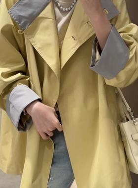 南油欧洲站2025春季女V+.com撞色拼接宽松减龄休闲风衣外套21033