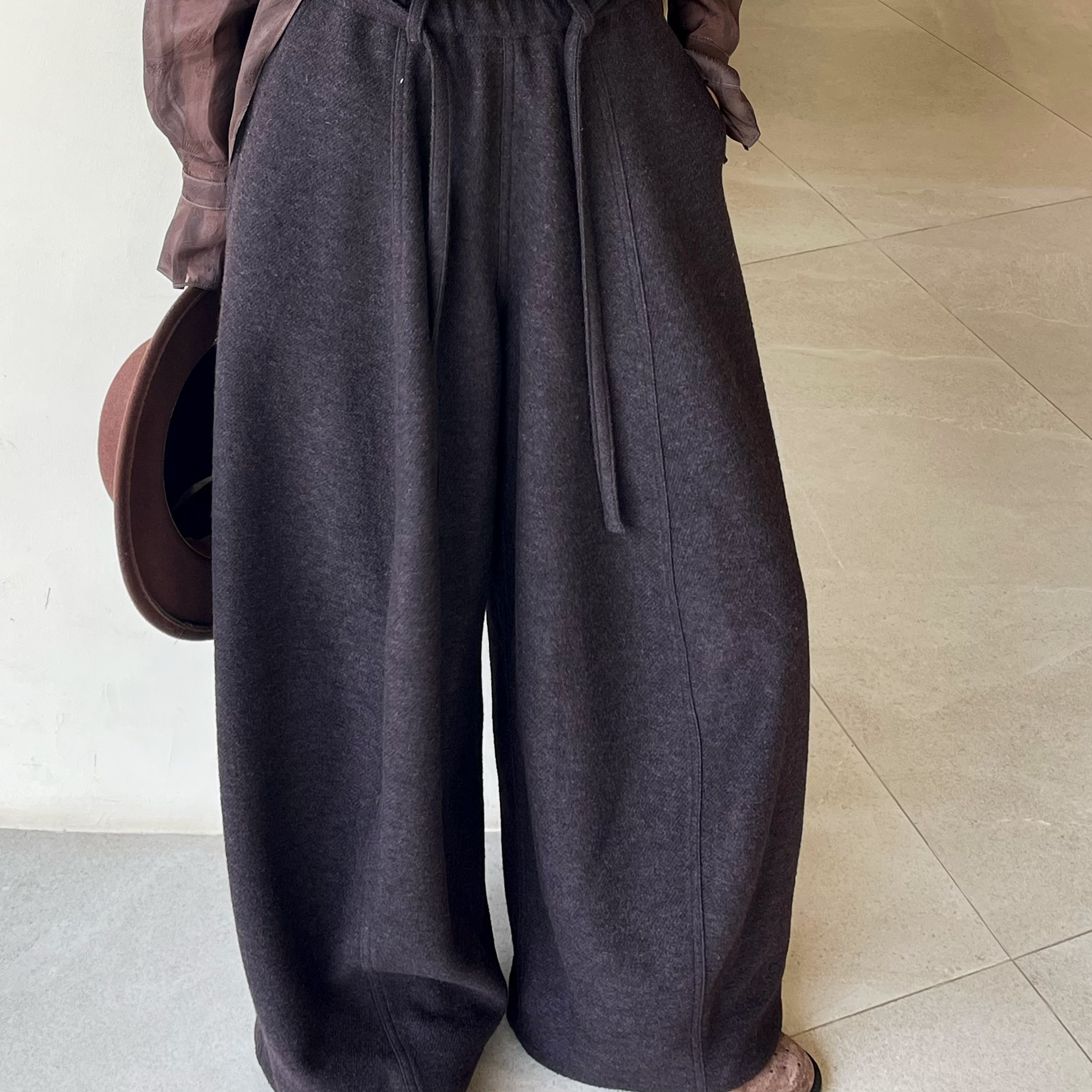 松紧腰抽绳宽松显瘦阔腿休闲裤女