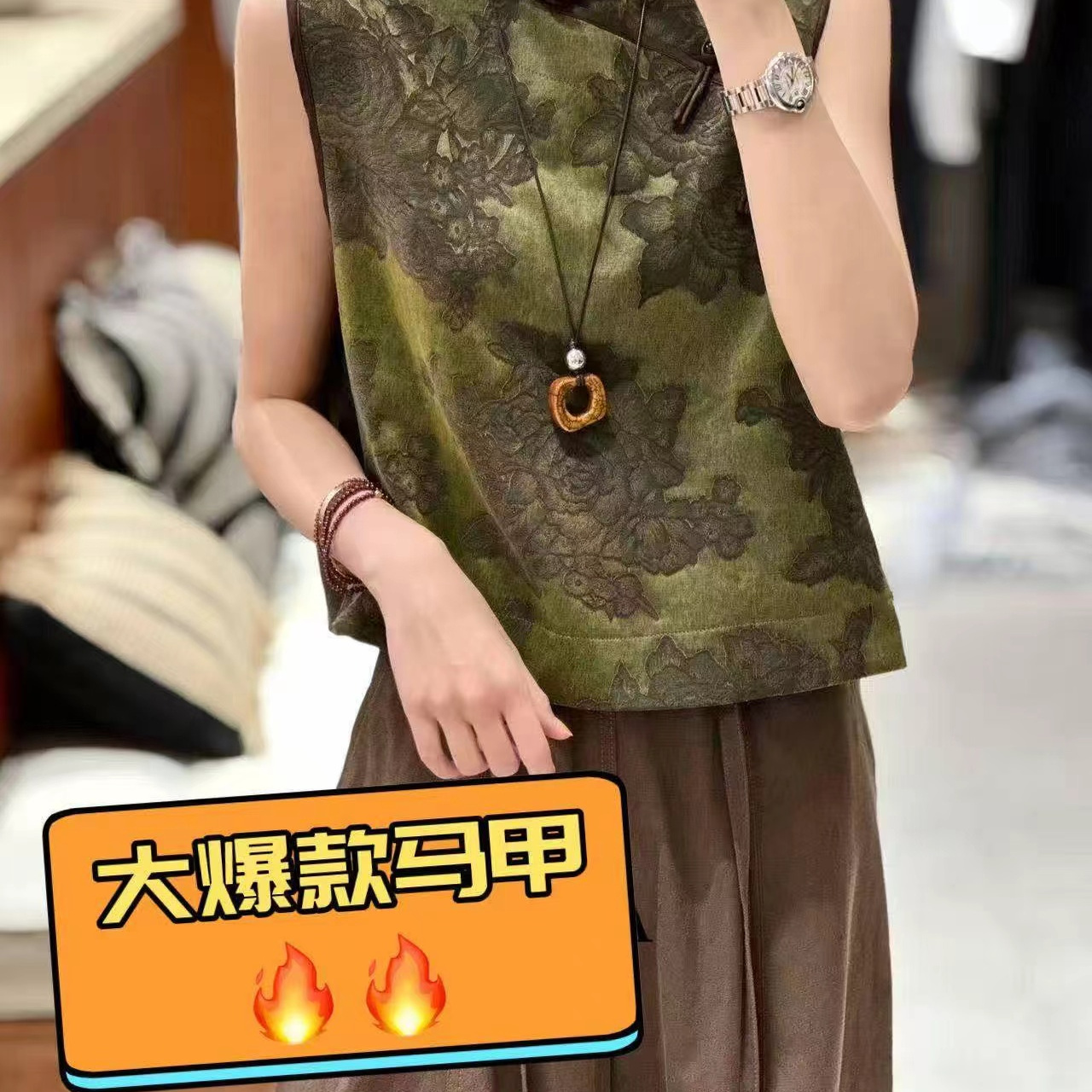 欧洲站圆领国风马甲背心女上衣