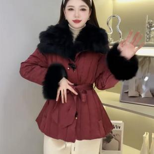 南油高端欧货欧洲站2024冬季女狐狸毛收腰皮草鹅绒羽绒服外套9001