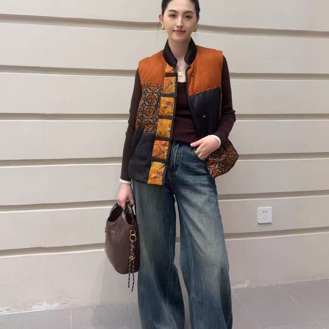 盘扣立领白鹅绒马甲女欧洲站保暖