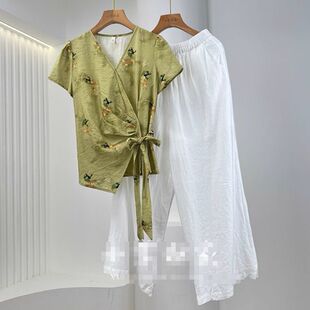 HT1050套装女两件夏新款2026新热销爆款轻熟风别致上衣+阔腿裤